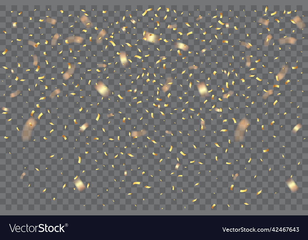 Falling golden confetti isolated on transparent