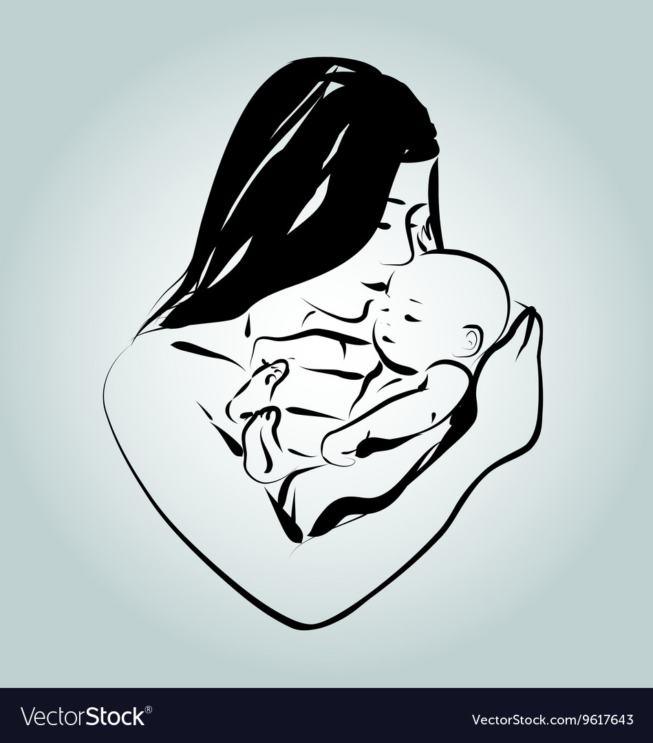 Mother and baby, vector. Hand drawn sketch. - Stock Illustration  [100847307] - PIXTA