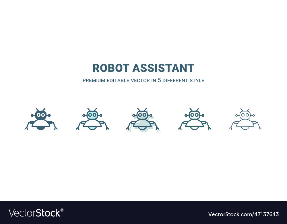 Robot assistant icon in 5 different style outline vector image Robot assistant icon in 5 different style outline