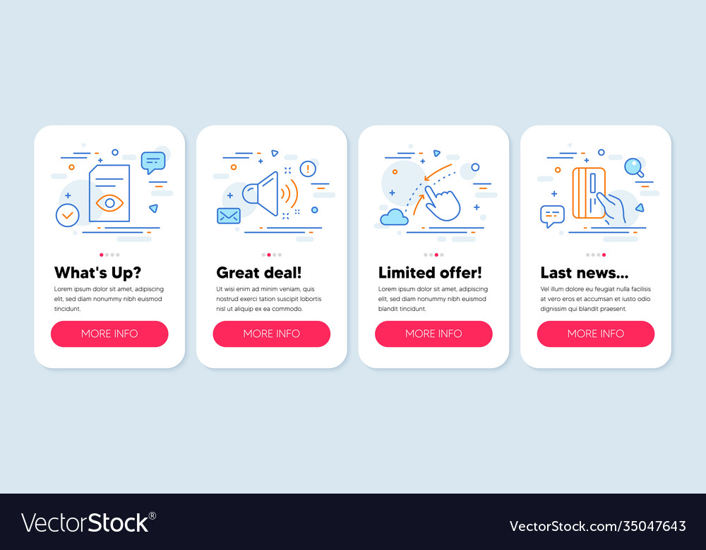 Set line icons such as view document swipe up vector image Set line icons such as view document swipe up
