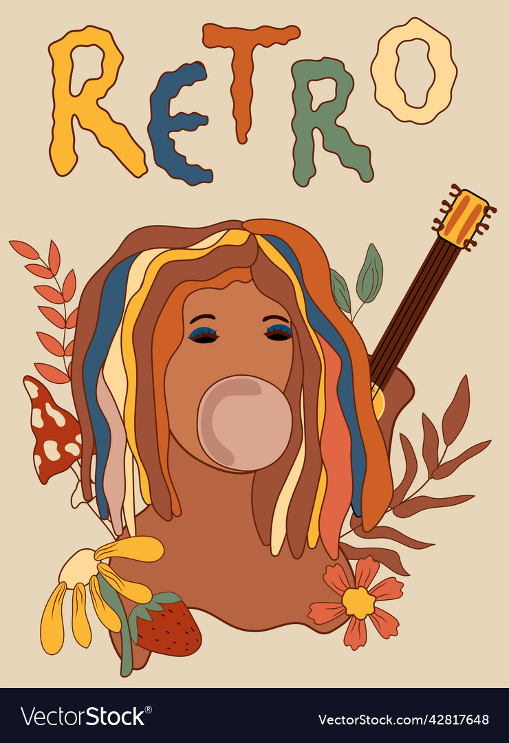 70s groovy posters colorful retro girl vector image 70s groovy posters colorful retro girl
