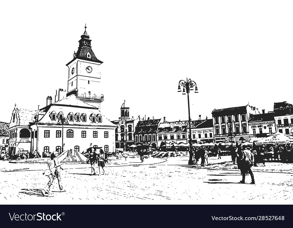 Brasov Stadt Quadrat Vintage Hand gezeichnet Skizze