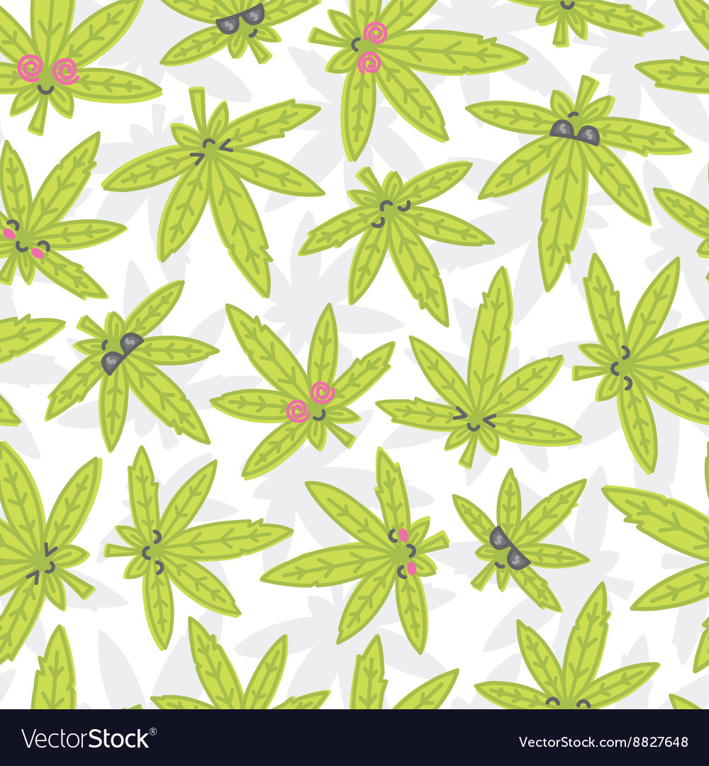 Cartoon kawaii weed seamless pattern white Vector Image