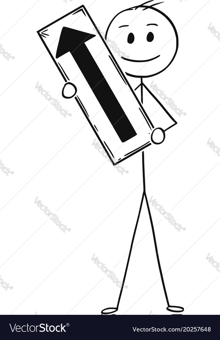 Cartoon of businessman holding arrow sign Vector Image