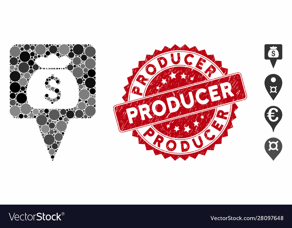 Collage treasure map pointer icon with distress vector image Collage treasure map pointer icon with distress
