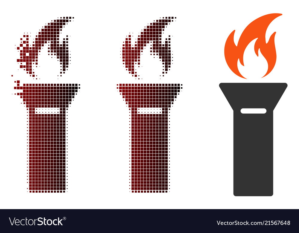 Dissolved pixel halftone torch flame icon vector image Dissolved pixel halftone torch flame icon