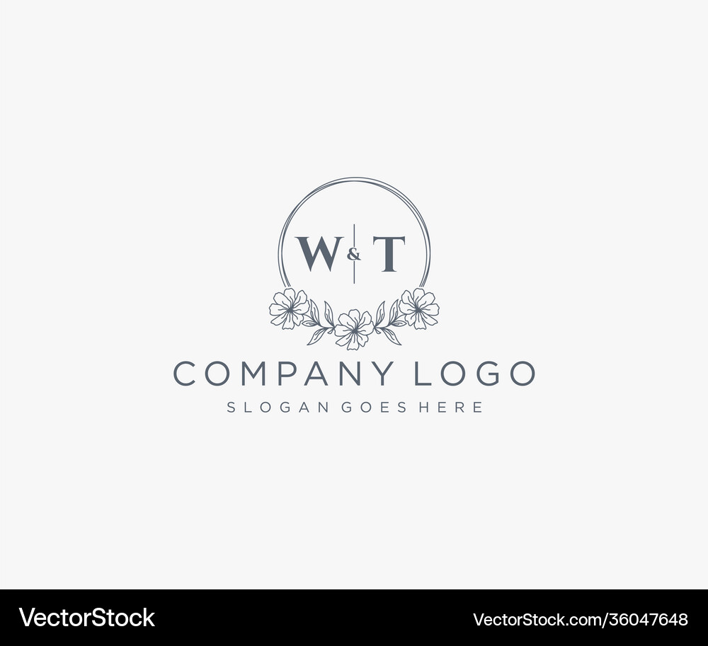 Initial wt letters floral frames unique Royalty Free Vector