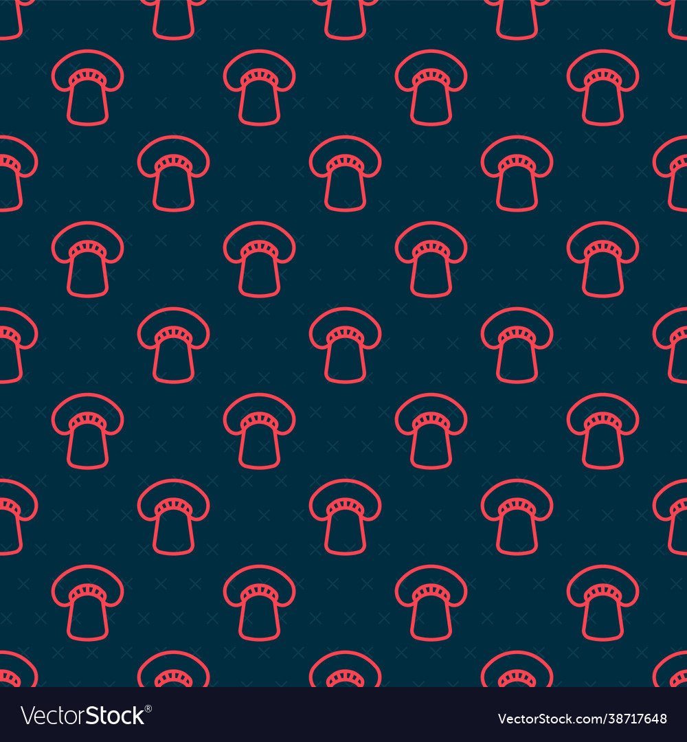 Red line mushroom icon isolated seamless pattern