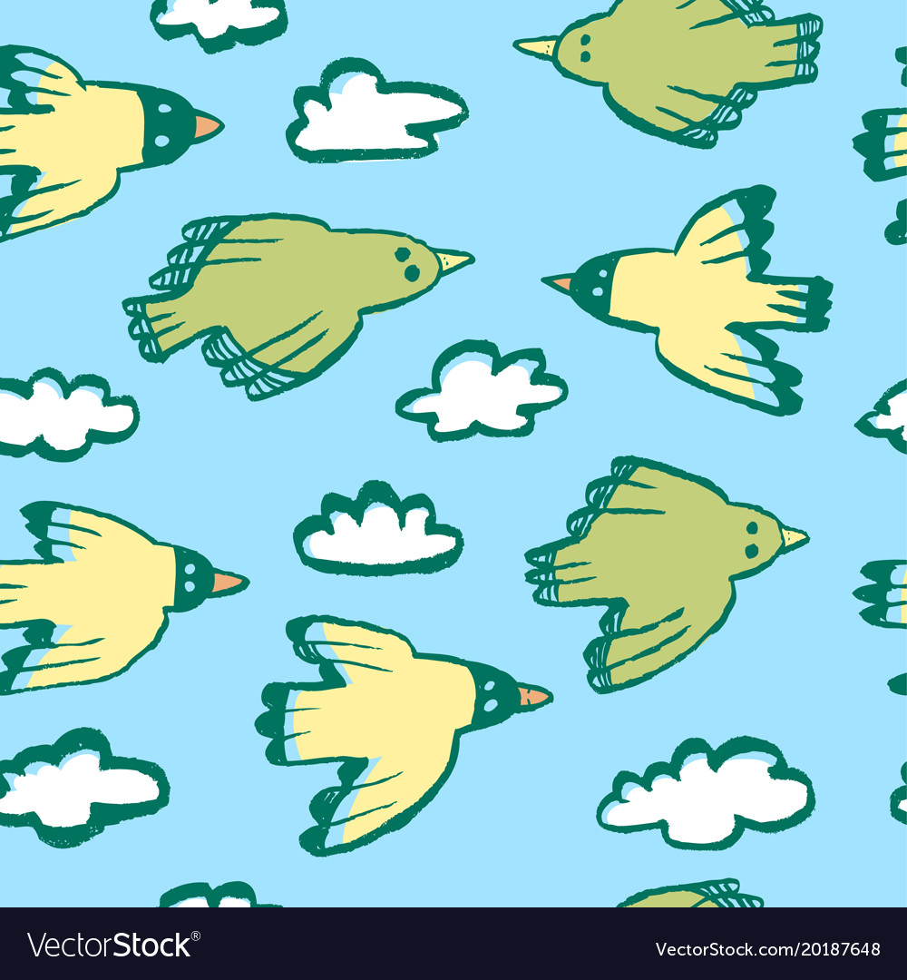 Seamless pattern with birds and cloudsbackground