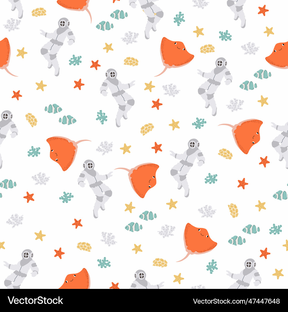 Seamless pattern with scuba diver Royalty Free Vector Image