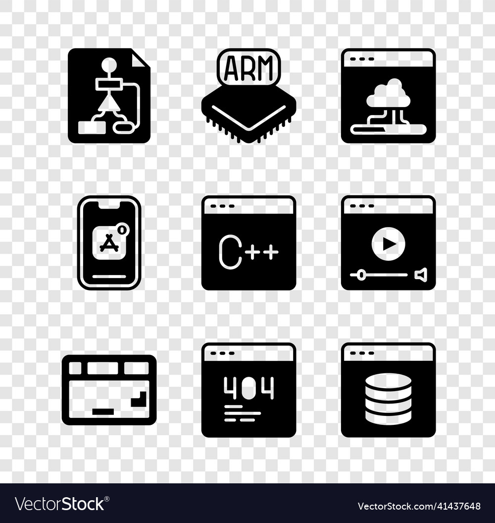 Set flowchart processor cloud technology data vector image Set flowchart processor cloud technology data
