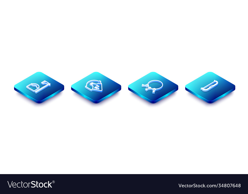 Set isometrische Linienausführung axt in Baumblock vector image Set isometrische Linienausführung axt in Baumblock