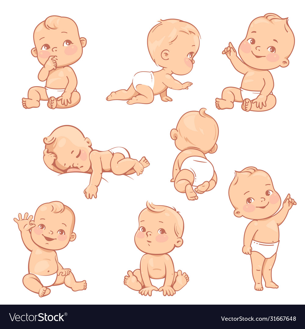 Set with cute little baboy in diaper Royalty Free Vector