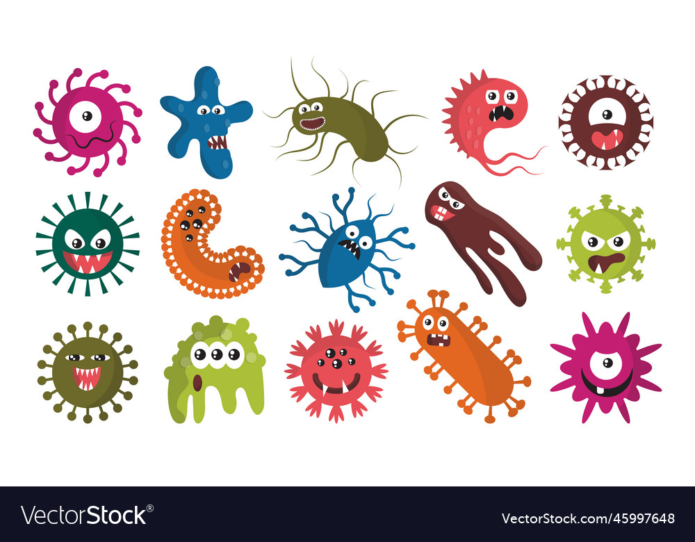 Virus germ characters coronavirus and flu Vector Image