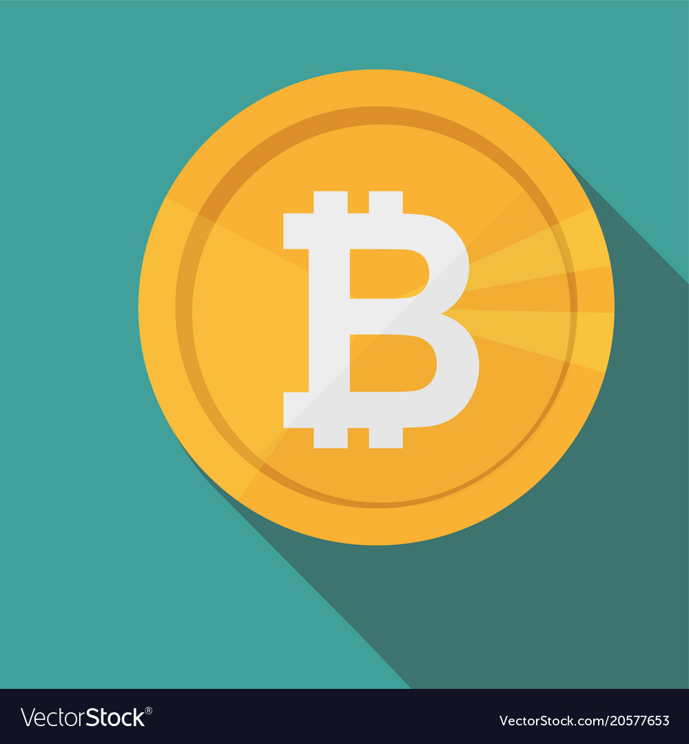 Bitcoin circle icon with long shadow flat design