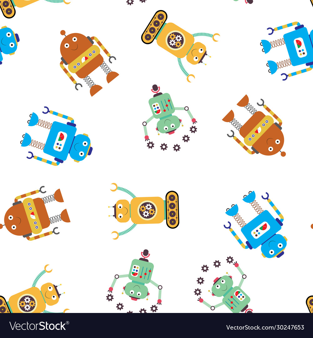 Cute funny robots seamless pattern