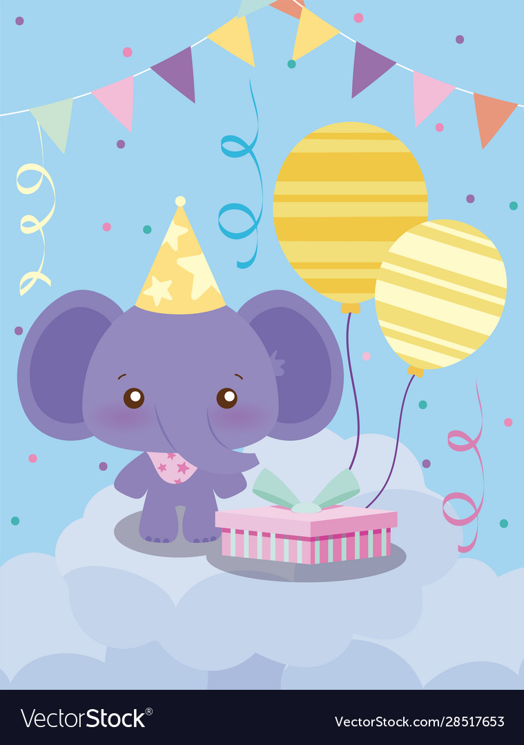 Elephant cartoon happy birthday concept Royalty Free Vector