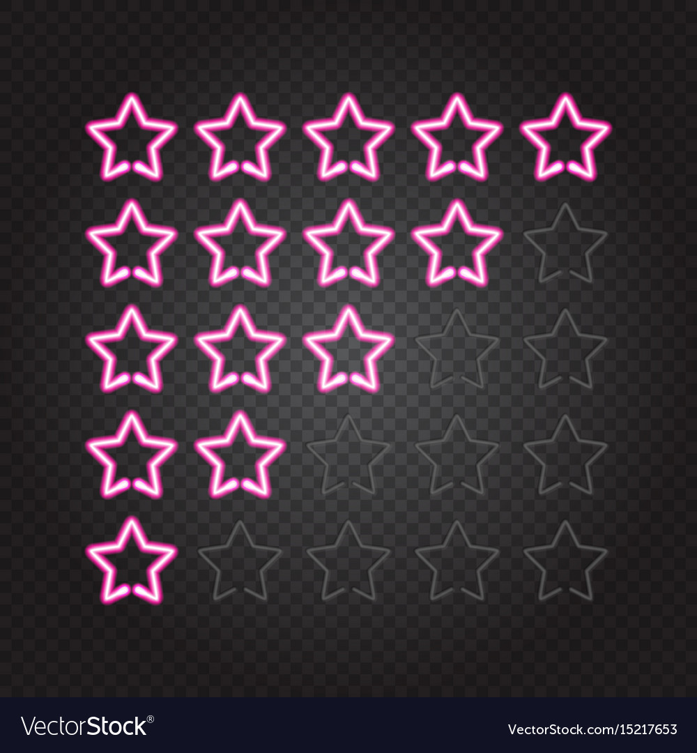 glowing pink neon lights 5 stars rating royalty free vector
