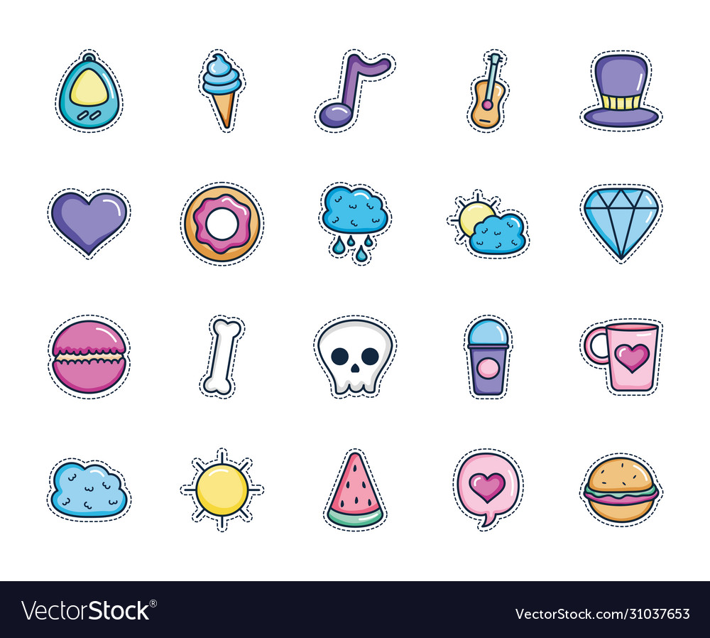 Ice cream and patches icon set line color style