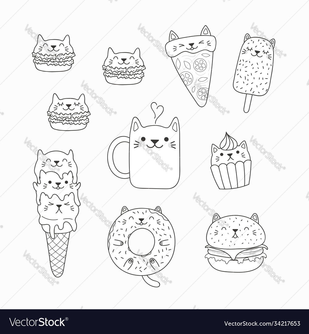 Premium Vector  Cute cats faces coloring page set collection