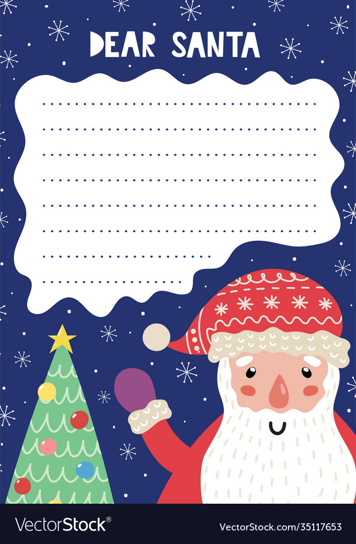 Letter to santa claus template with a funny winter