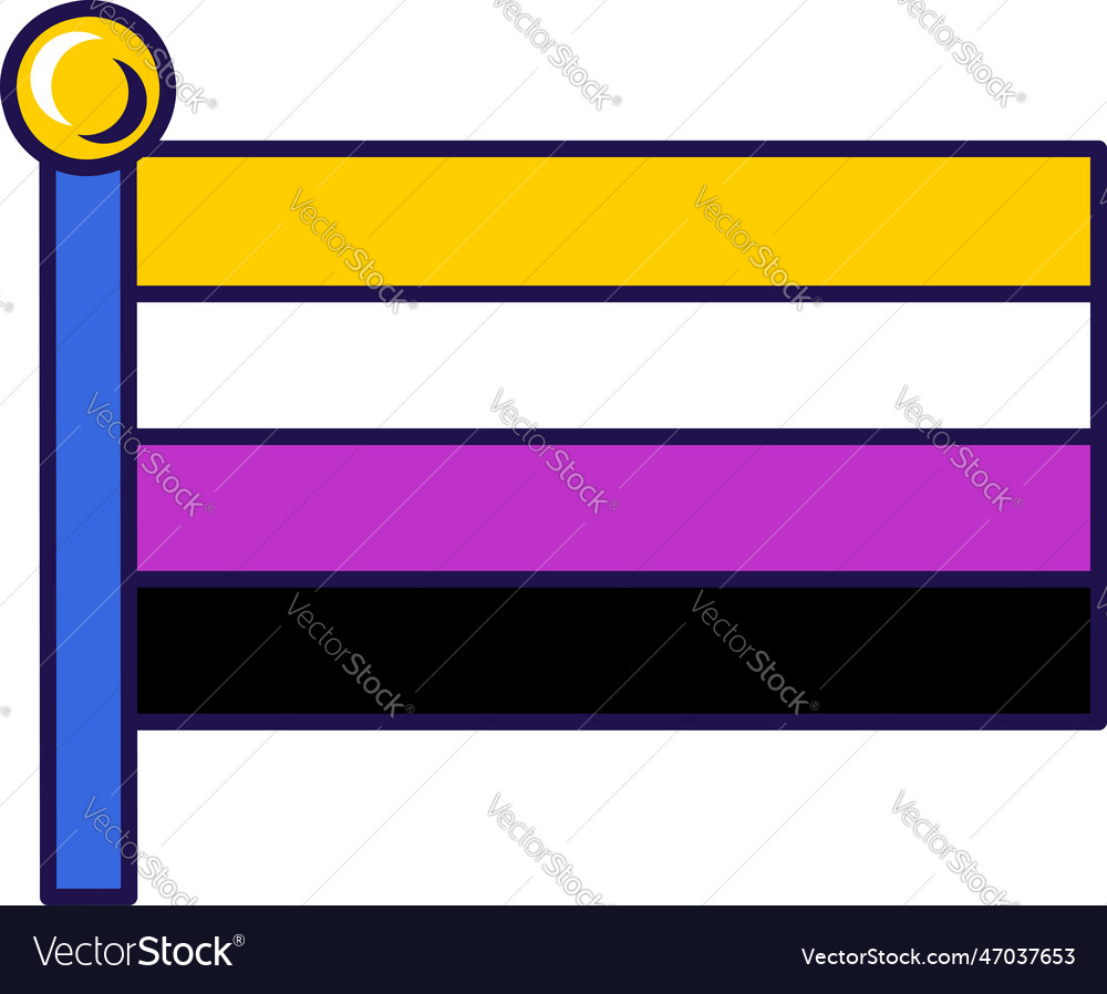 Outline flagpole flag non binary pride vector image Outline flagpole flag non binary pride