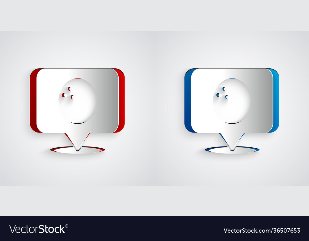 Paper cut map pointer with bowling ball icon