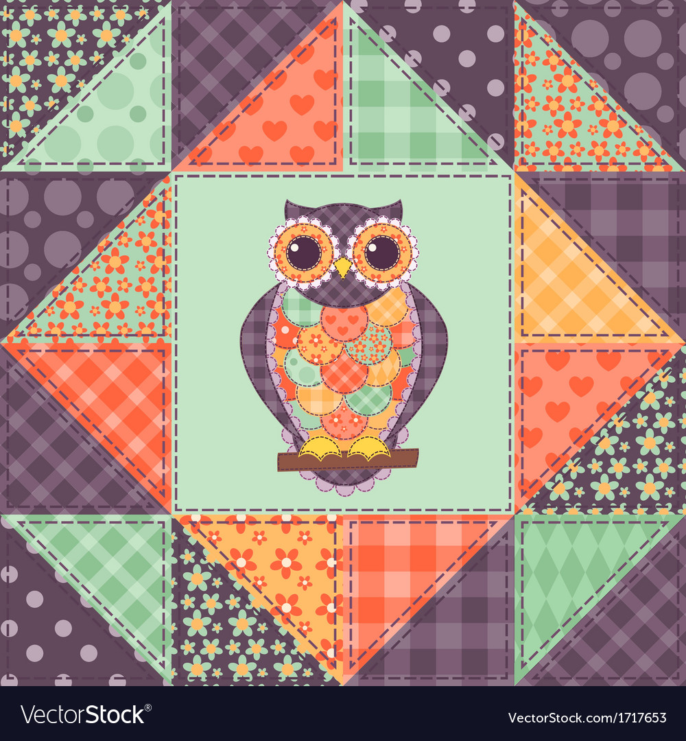Patchwork Owl Seamless Pattern