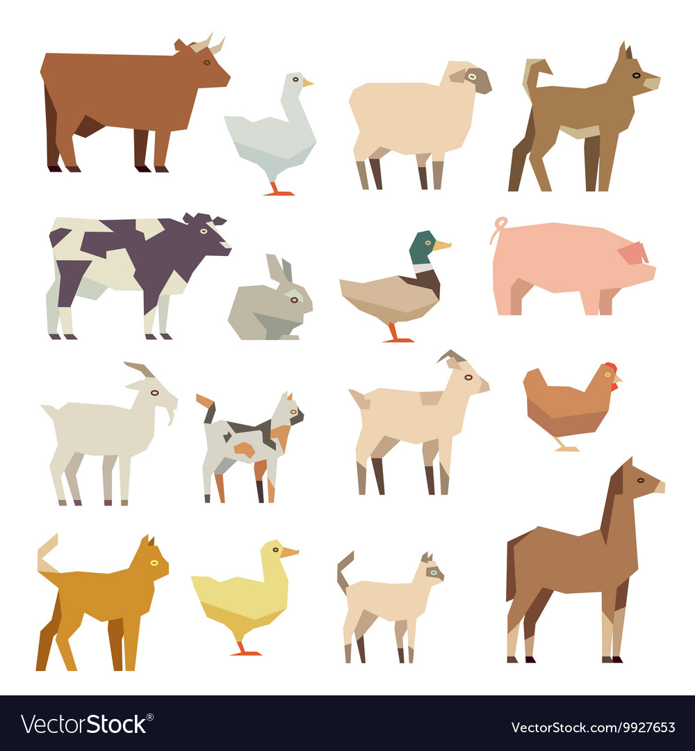 Pets and farm animals flat icons set