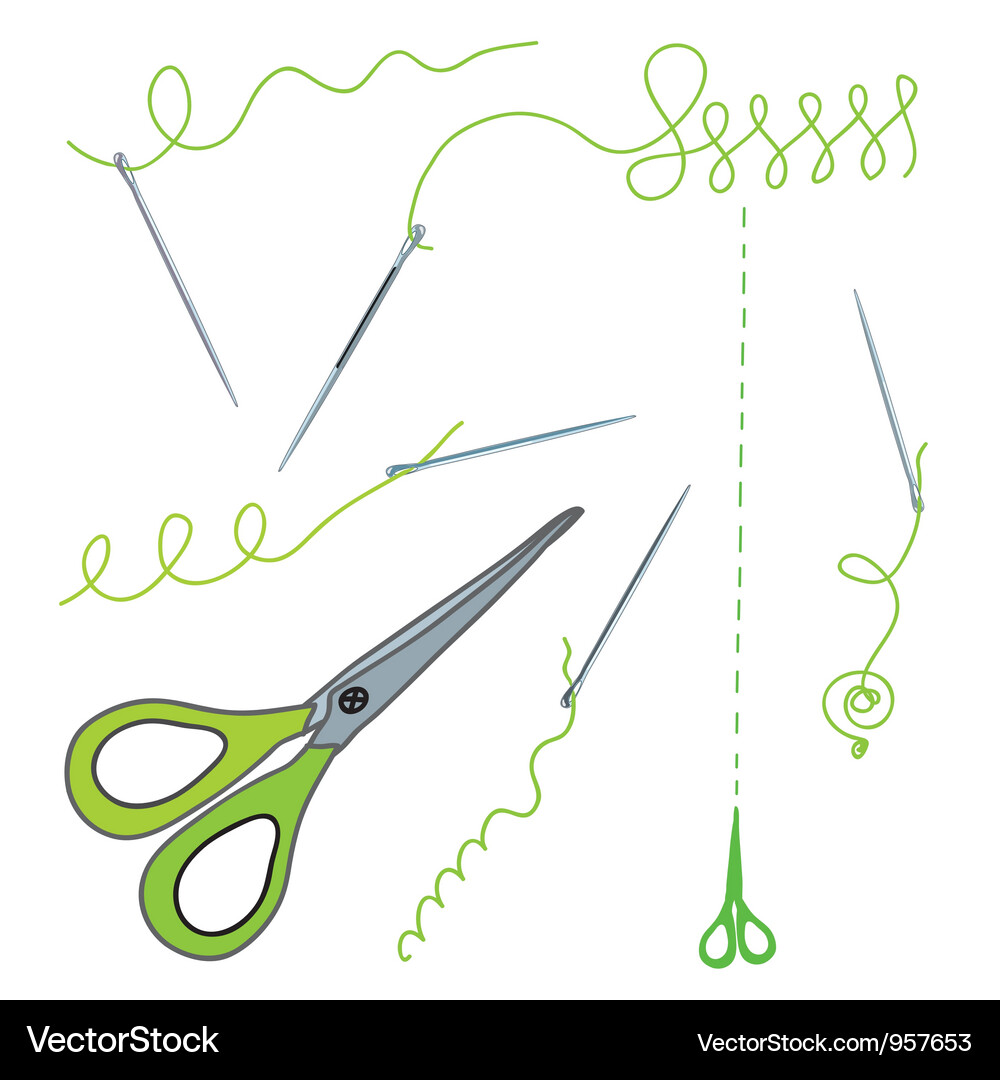 Scissors and Sewing Needles Royalty Free Vector Image