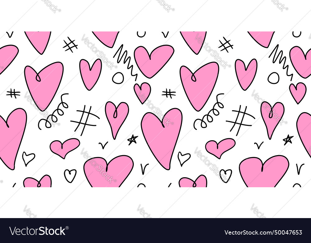 Seamless pattern of different pink hearts doodles vector image Seamless pattern of different pink hearts doodles