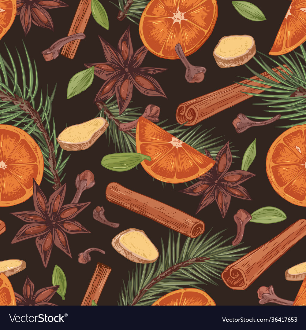 Seamless pattern with winter christmas spices Vector Image