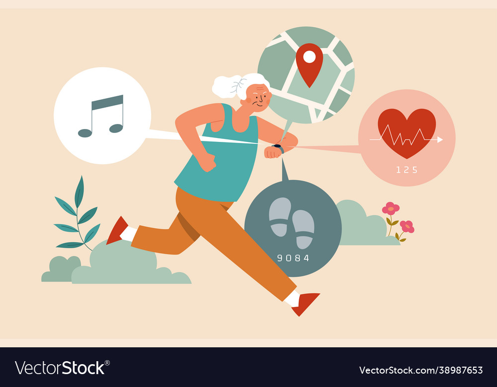 Senior using smartwatch for a run
