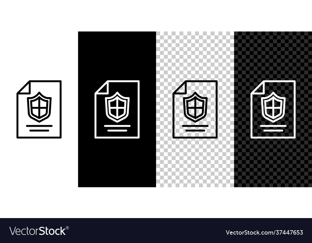 Set line contract with shield icon isolated