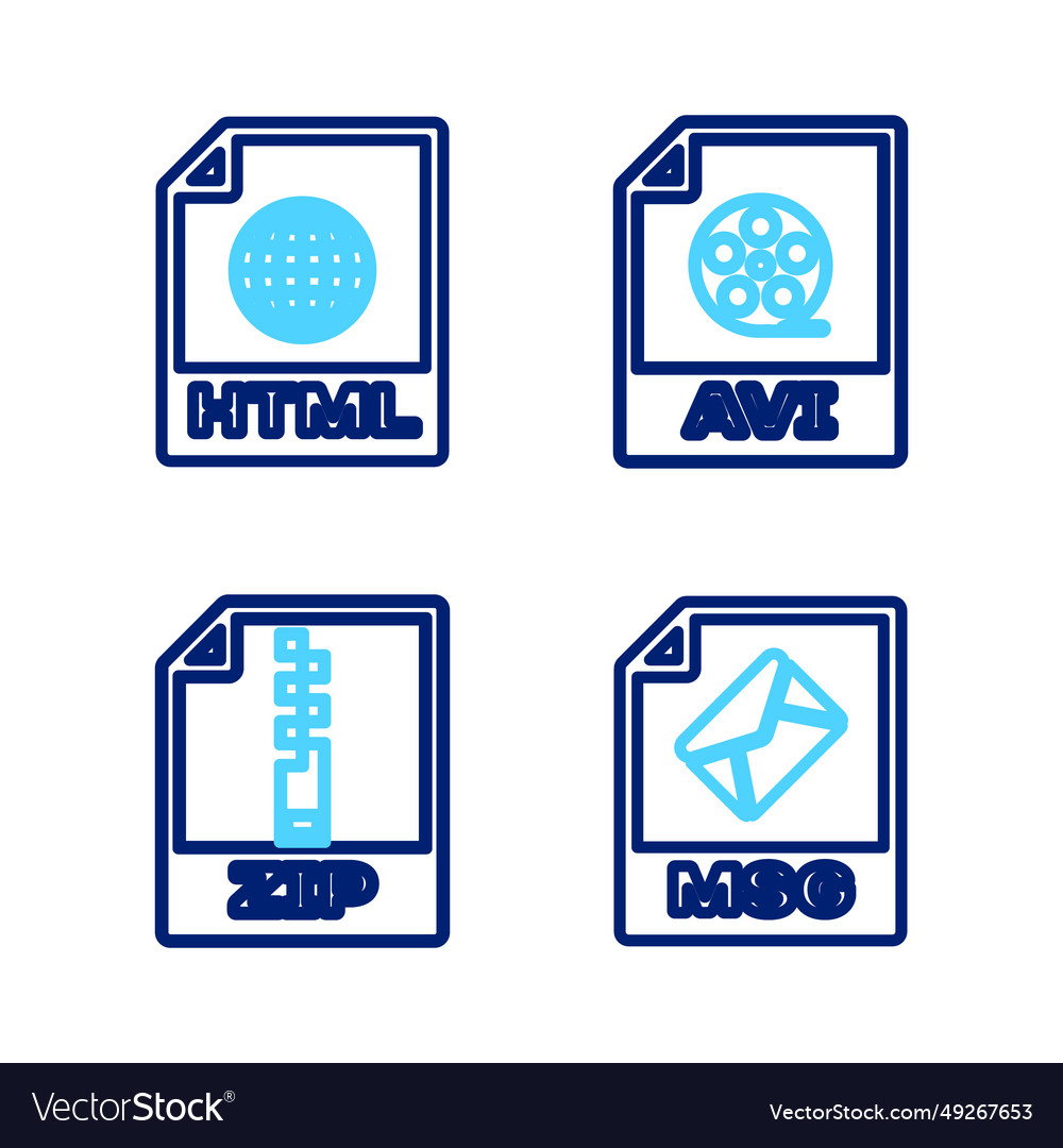 Set line msg file document zip avi and html icon vector image Set line msg file document zip avi and html icon