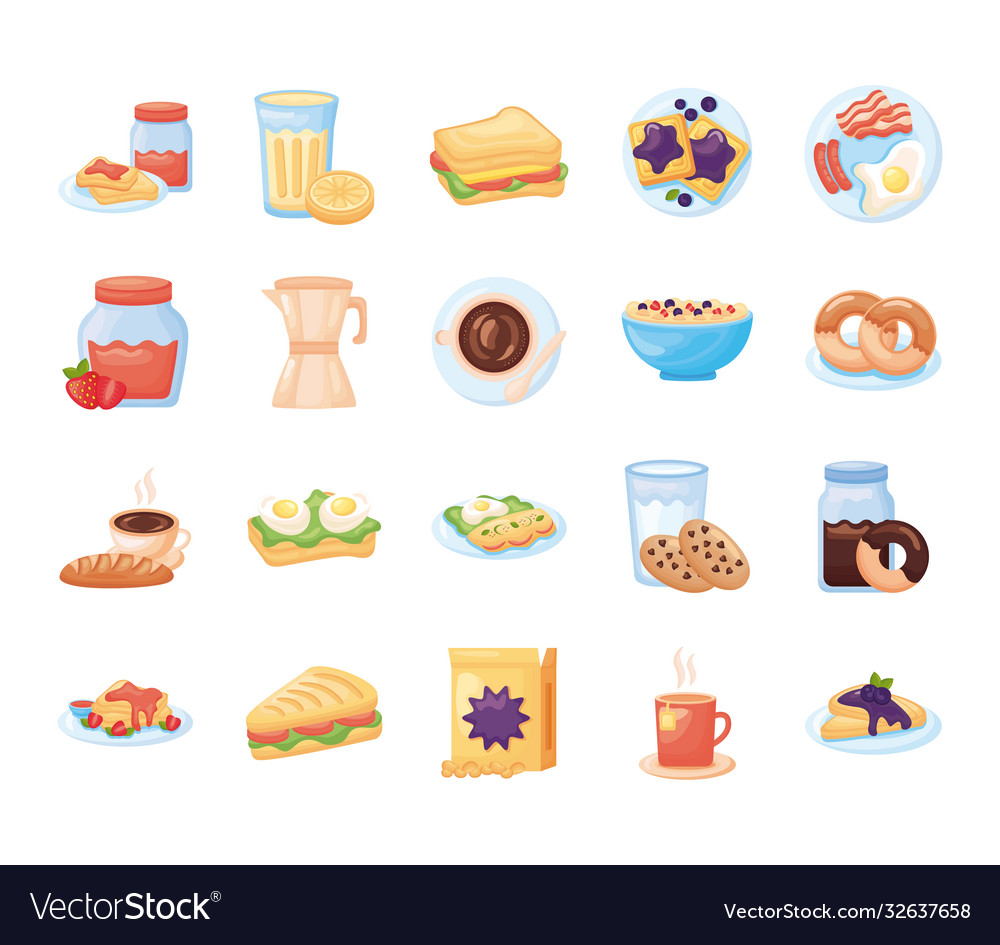 Bundle breakfast food set icons