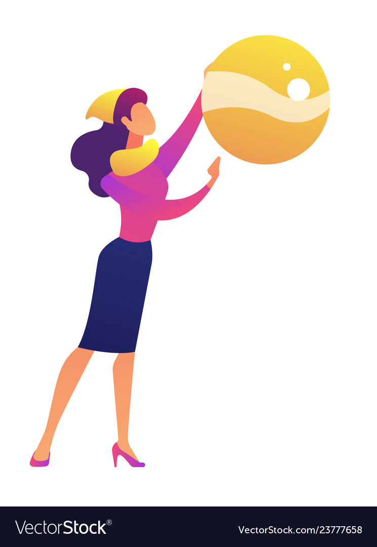 Businesswoman holding big christmas tree ball vector image Businesswoman holding big christmas tree ball