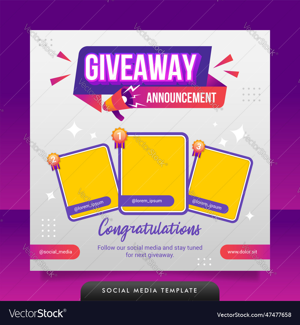 Creative giveaway winner announcement social Vector Image