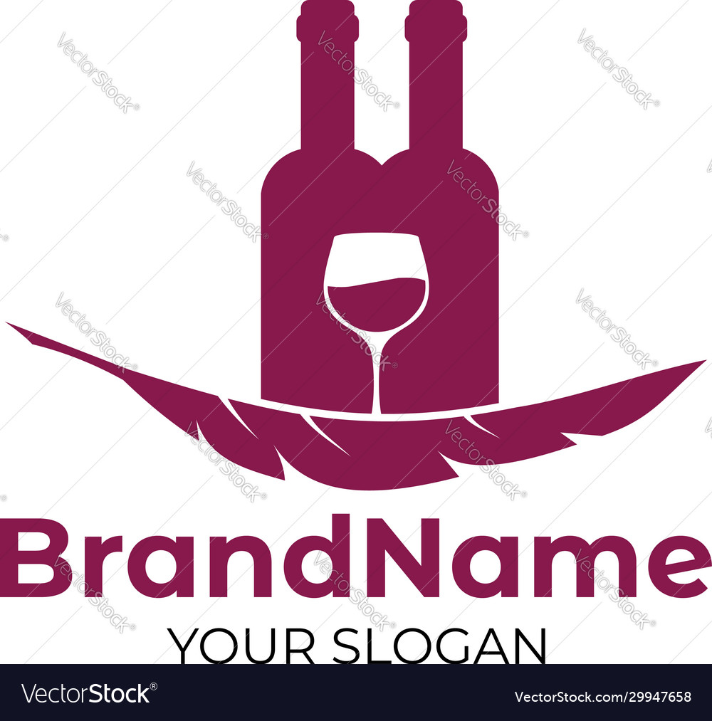 Feather wine bottle logo design Royalty Free Vector Image