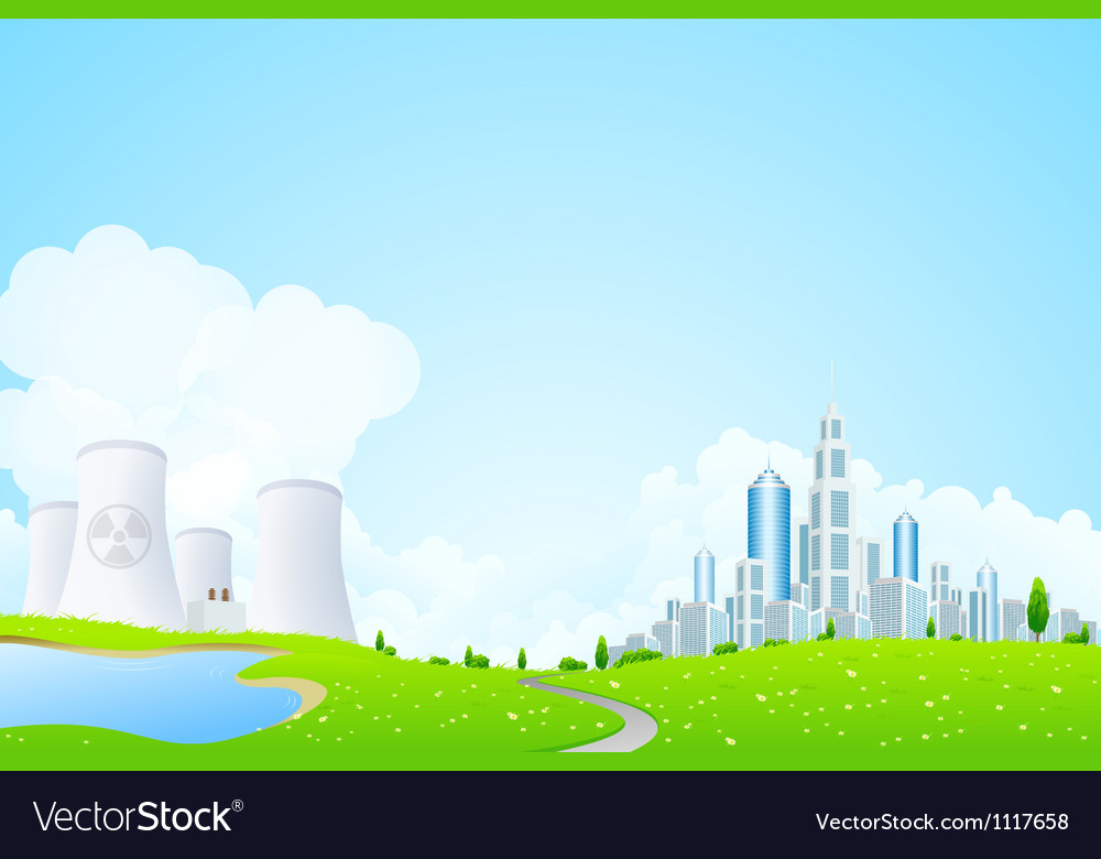 Green landscape with power plant