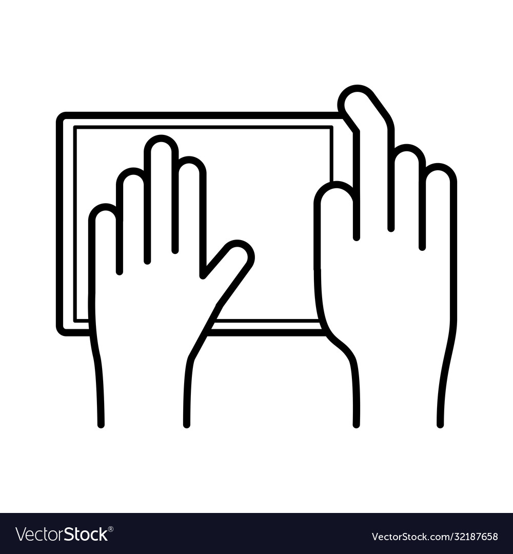 Hands using tablet device line style icon