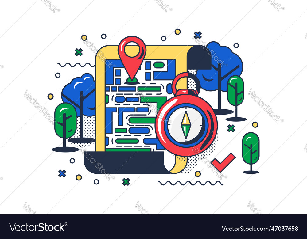 Map pointer compass outline concept