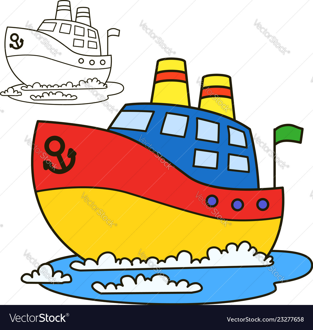 Motor boat sketch coloring book isolated object Vector Image