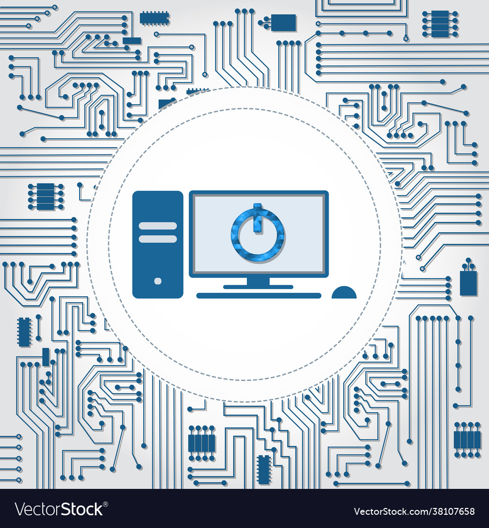Pc with on off button and electronics circuit Vector Image Pc with on off button and electronics circuit