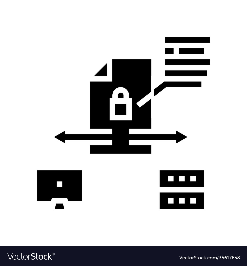 Secure file upload computer server glyph icon vector image Secure file upload computer server glyph icon