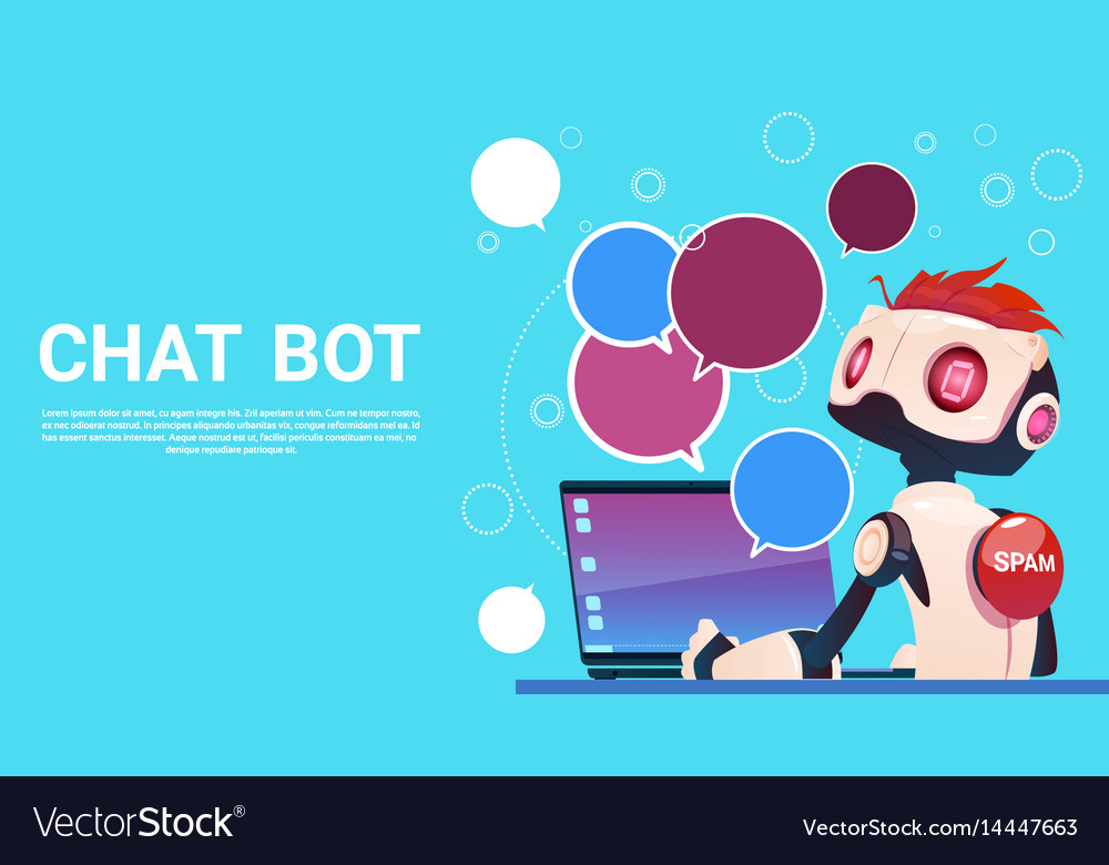 Chat bot using laptop computer robot virtual Vector Image