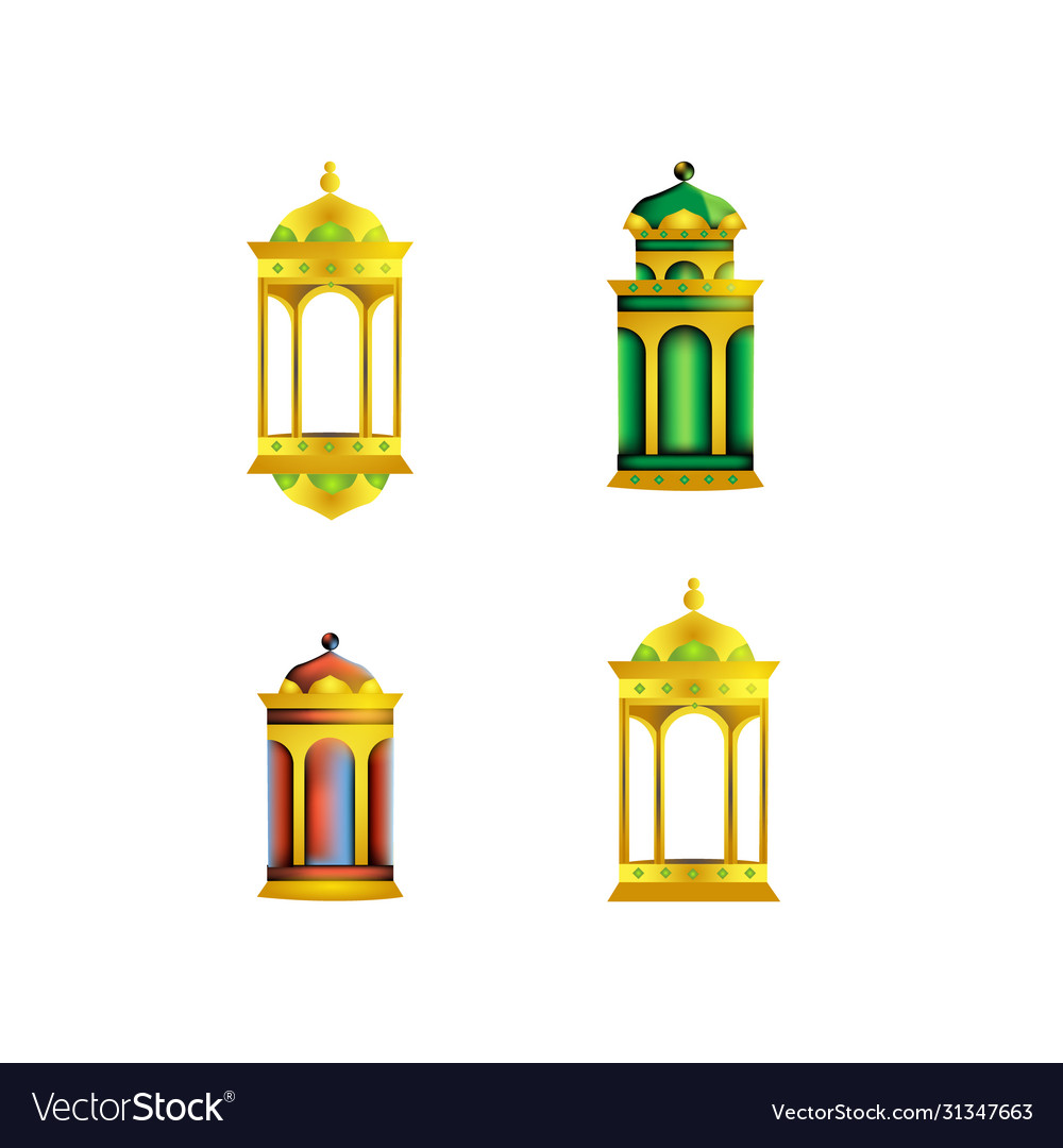 Collection realistic golden lantern for decor