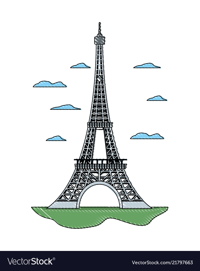 Doodle eiffel tower structure and nice clouds