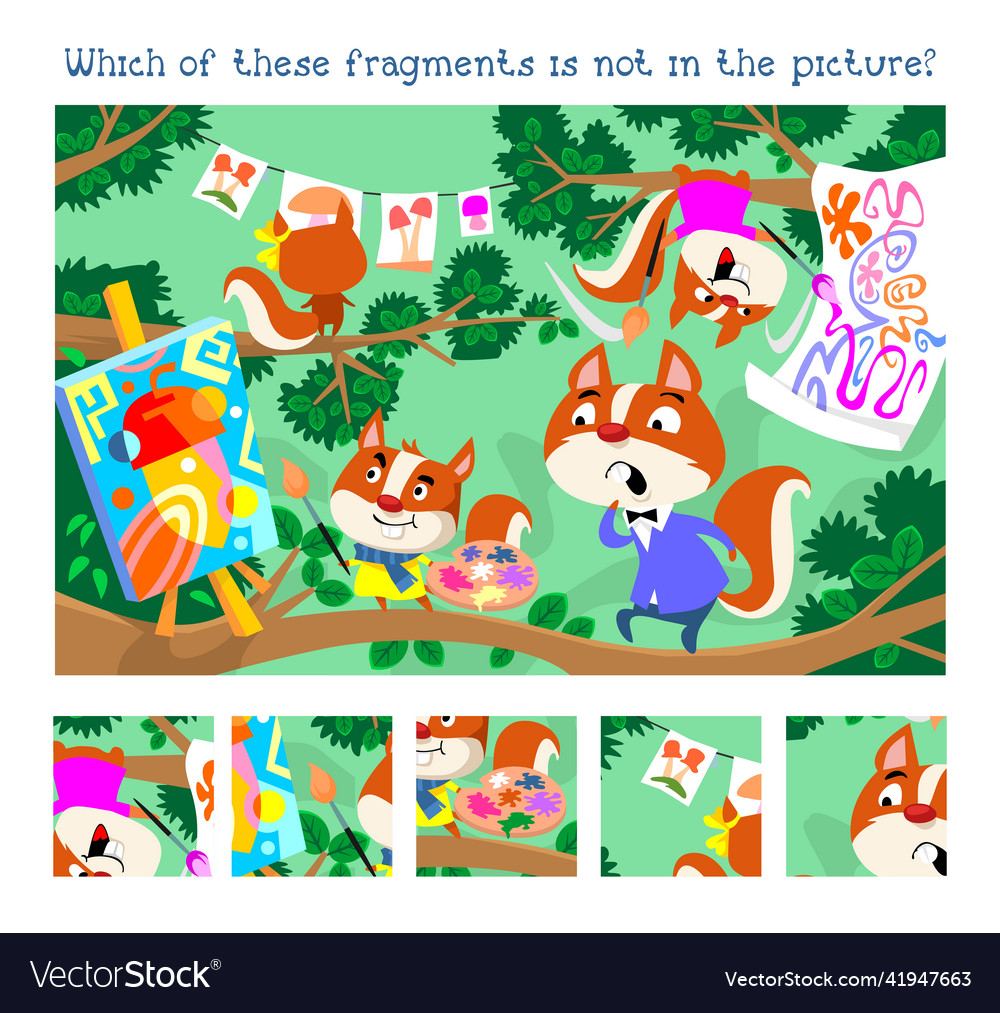 Drawing lesson in forest find all fragments game vector image Drawing lesson in forest find all fragments game