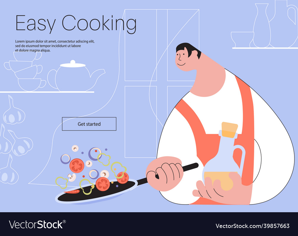 Easy cookong with man landing web page template vector image Easy cookong with man landing web page template